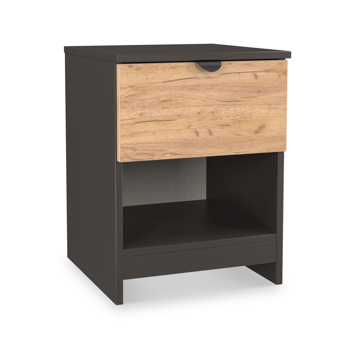 Huxley 1 Drawer Bedside Oak Graphite from Roseland Furniture