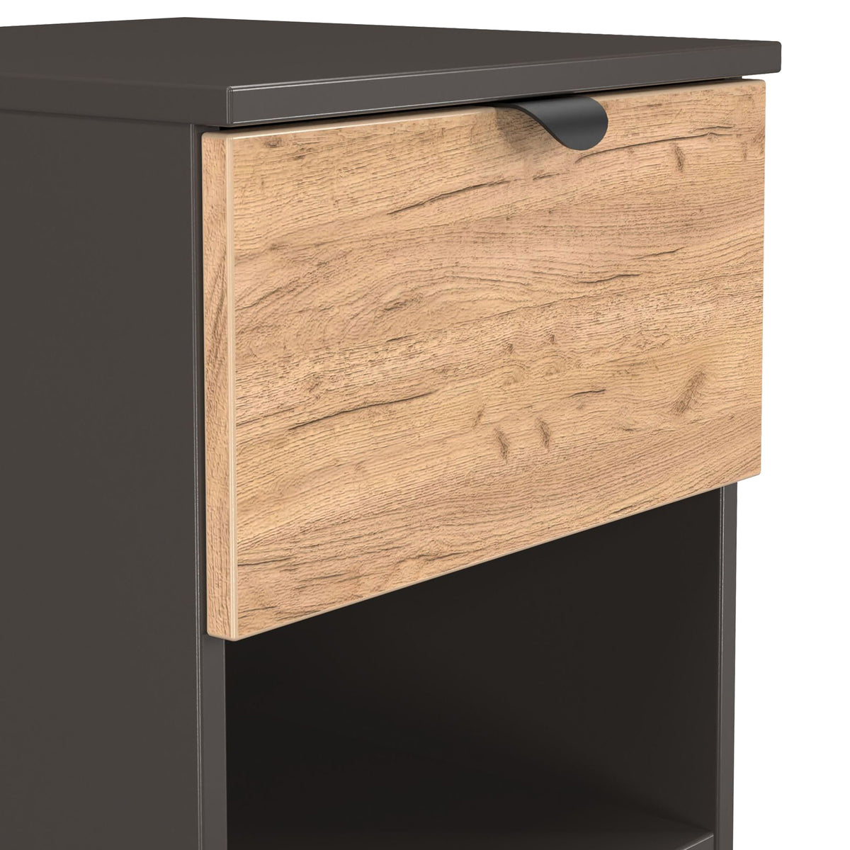 Huxley 1 Drawer Bedside Oak Graphite from Roseland Furniture