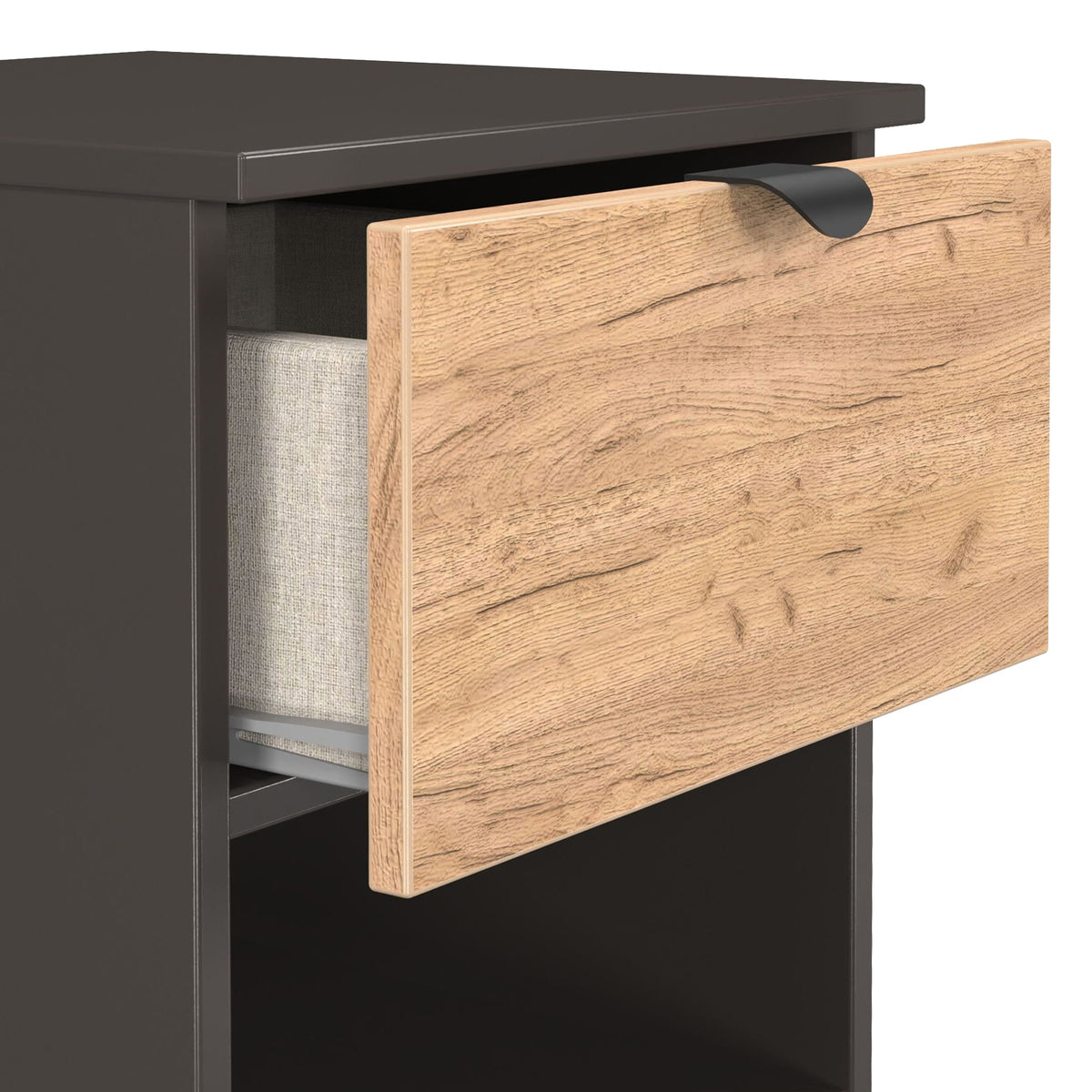 Huxley 1 Drawer Bedside Oak Graphite from Roseland Furniture