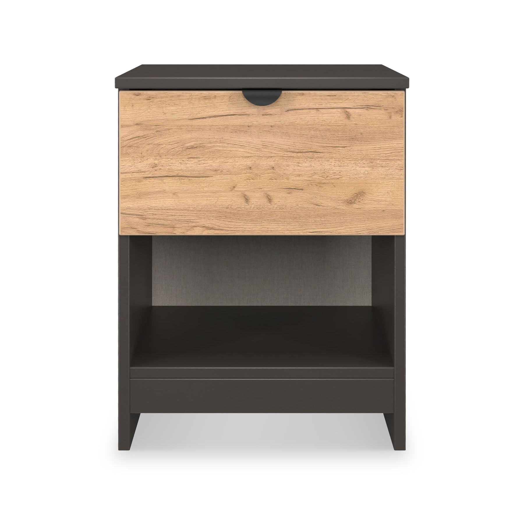 Huxley 1 Drawer Bedside Oak Graphite from Roseland Furniture