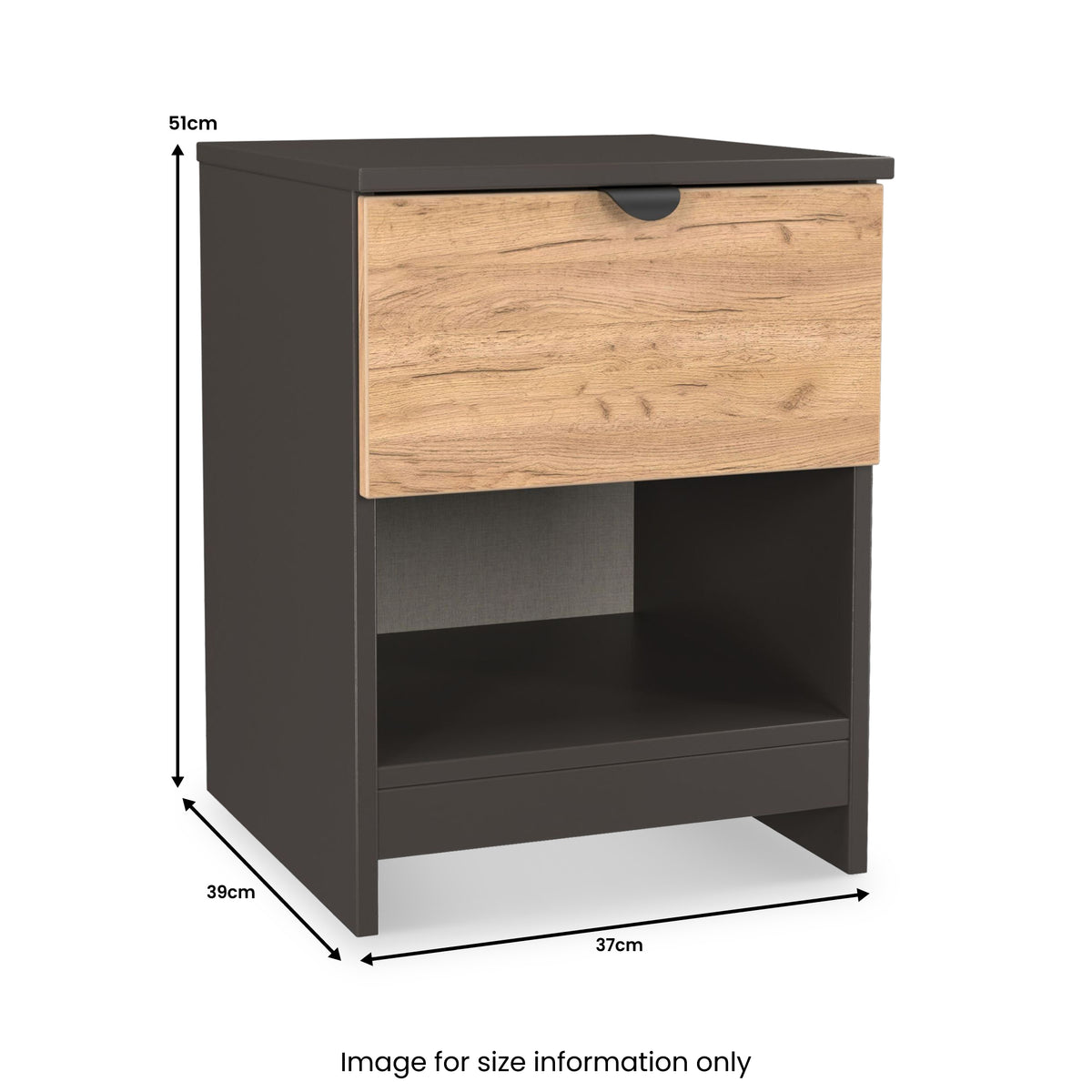 Huxley 1 Drawer Bedside Oak Graphite from Roseland Furniture