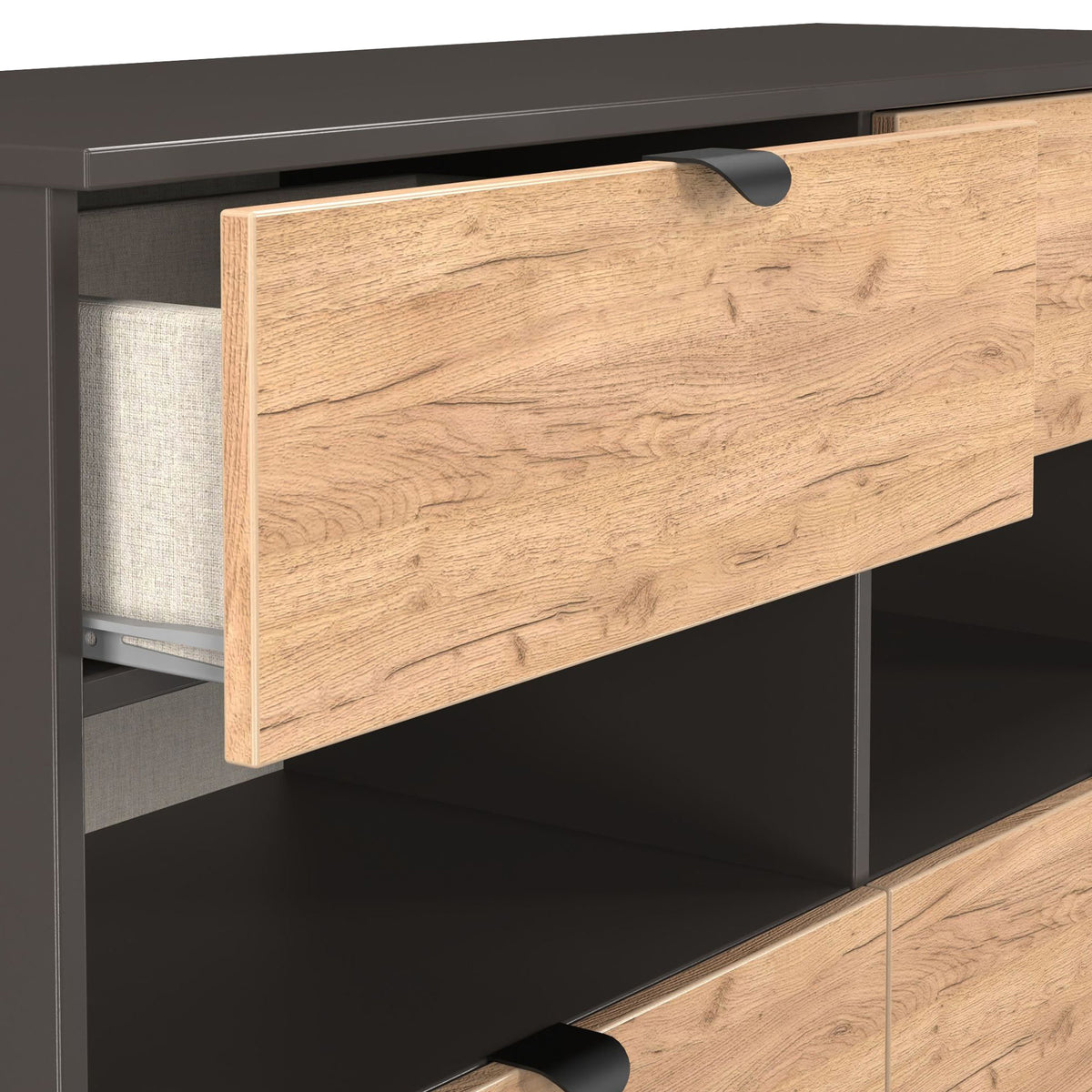 Huxley 4 Drawer Midi Chest Oak Graphite from Roseland Furniture