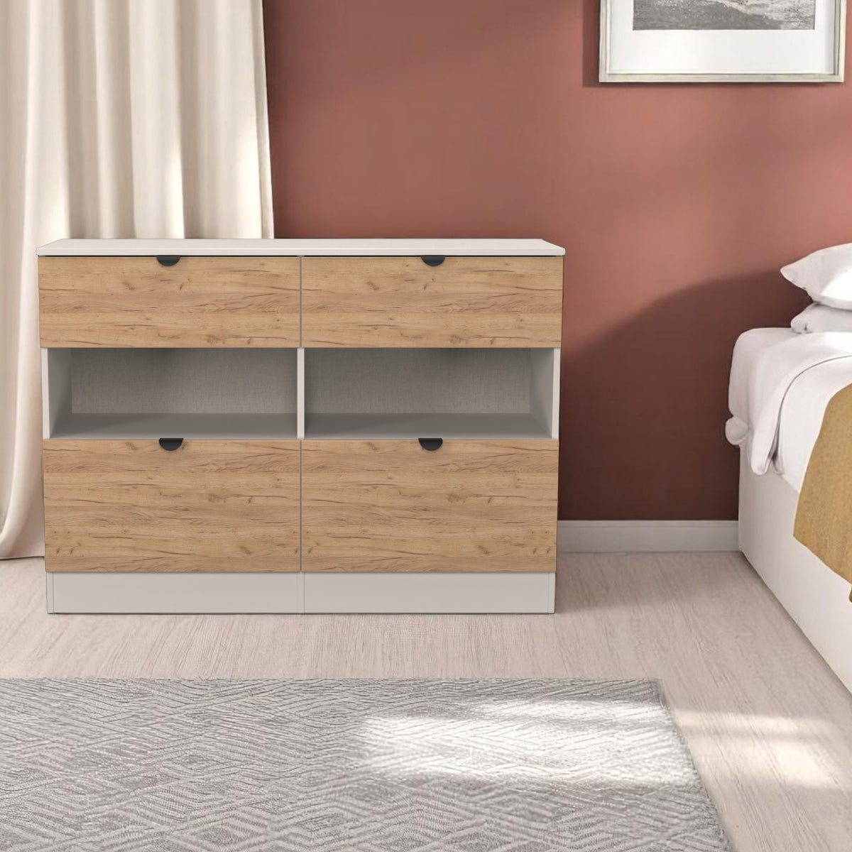 Huxley 4 Drawer Midi Chest Oak Cashmere from Roseland Furniture