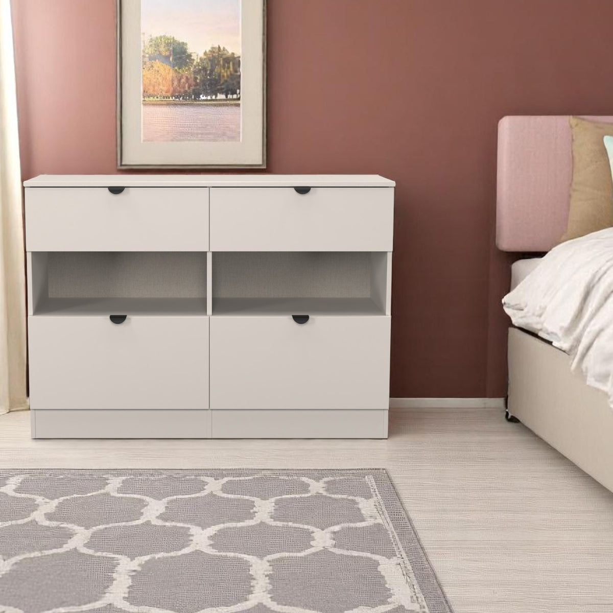 Huxley 4 Drawer Midi Chest Cashmere from Roseland Furniture