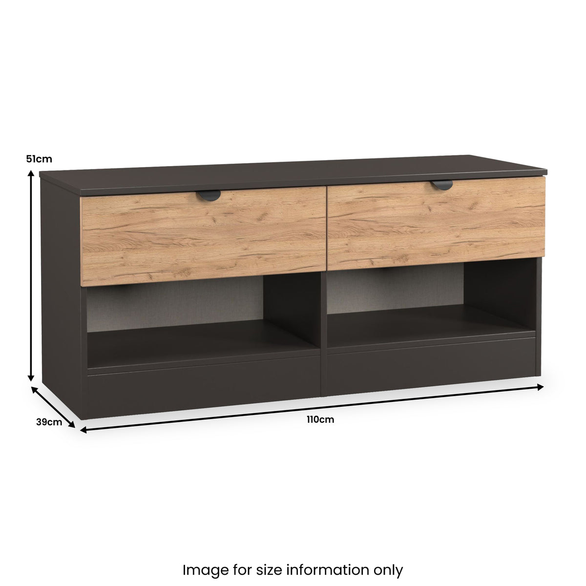 Huxley 2 Drawer Low Storage Unit Oak Graphite from Roseland Furniture