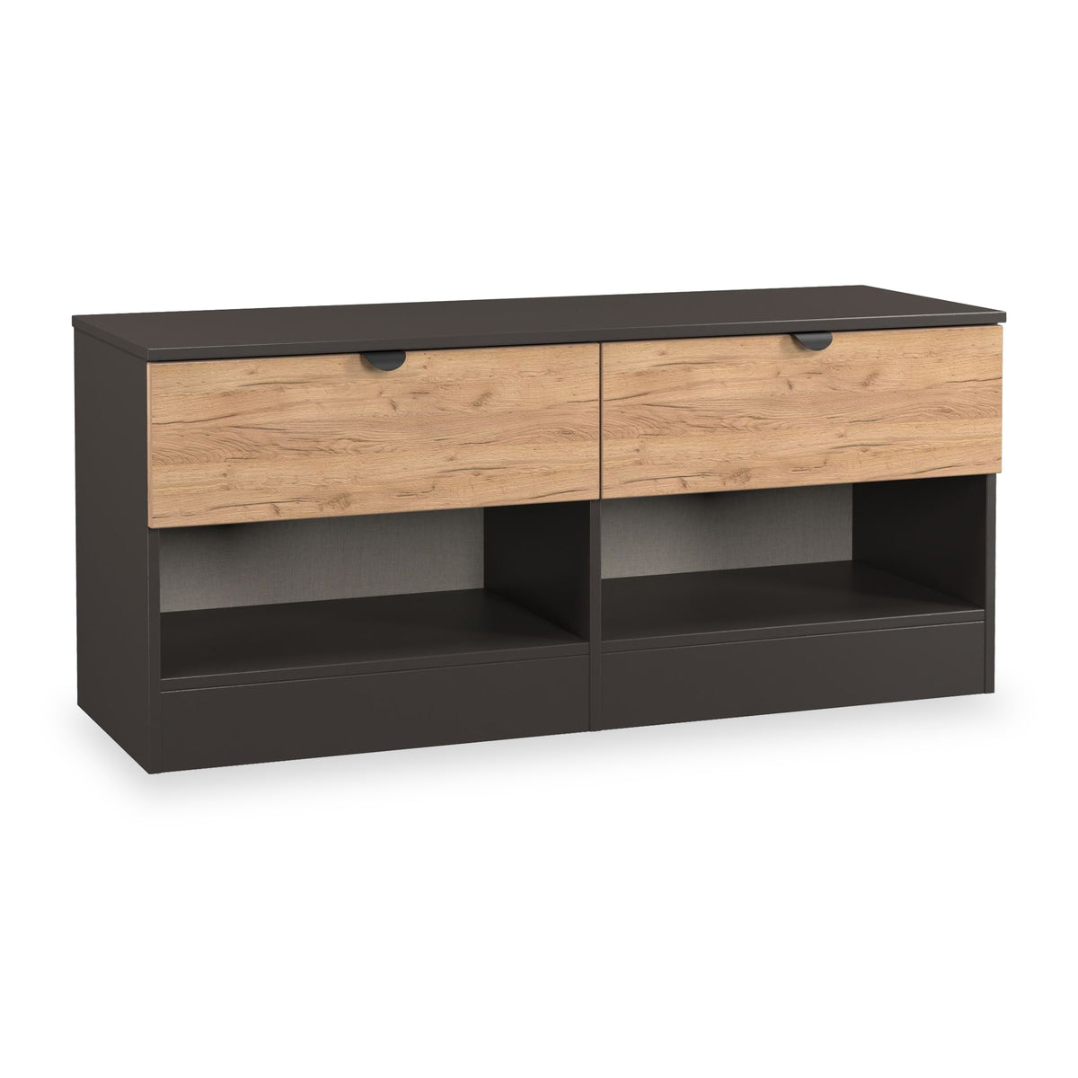 Huxley 2 Drawer Low Storage Unit Oak Graphite from Roseland Furniture
