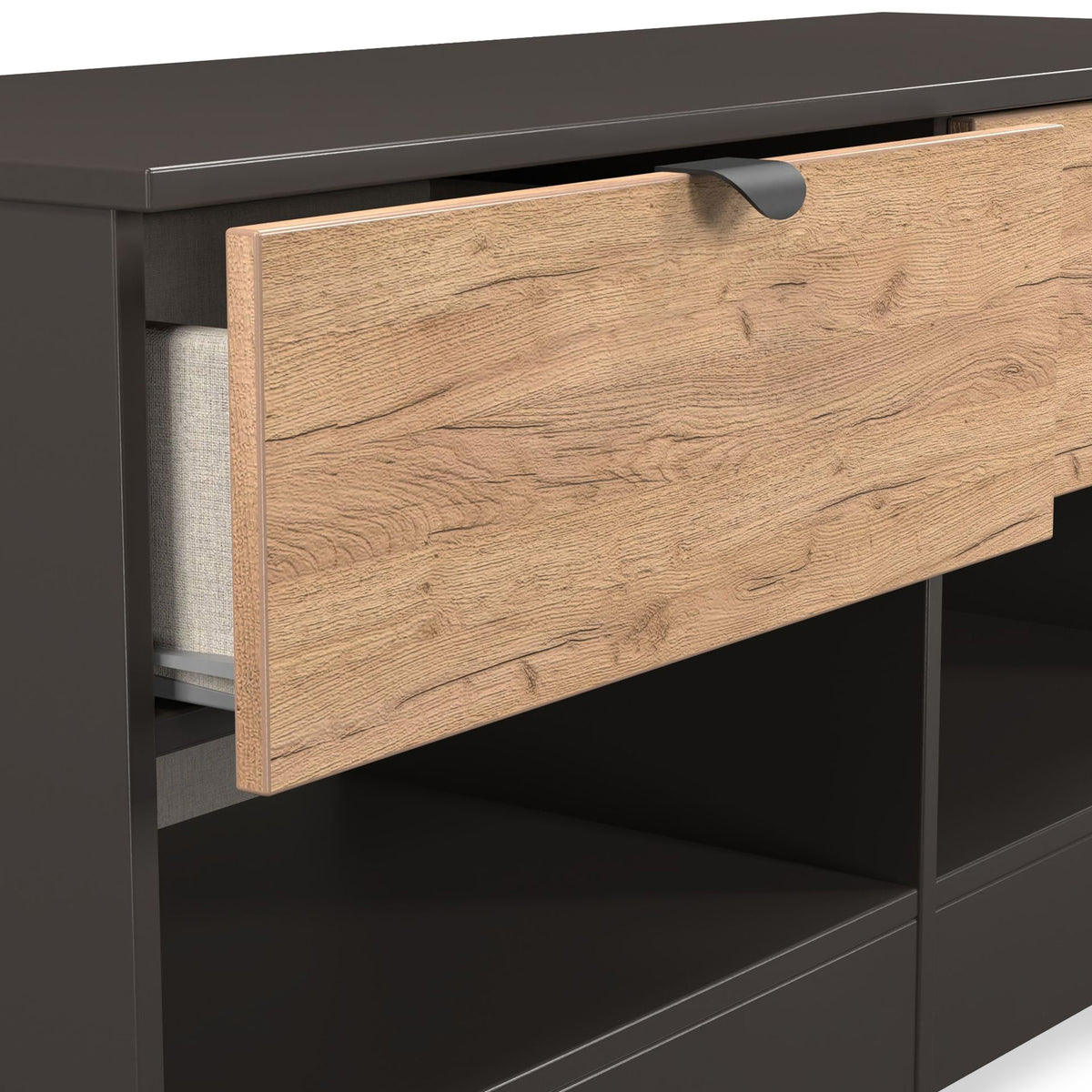 Huxley 2 Drawer Low Storage Unit Oak Graphite from Roseland Furniture