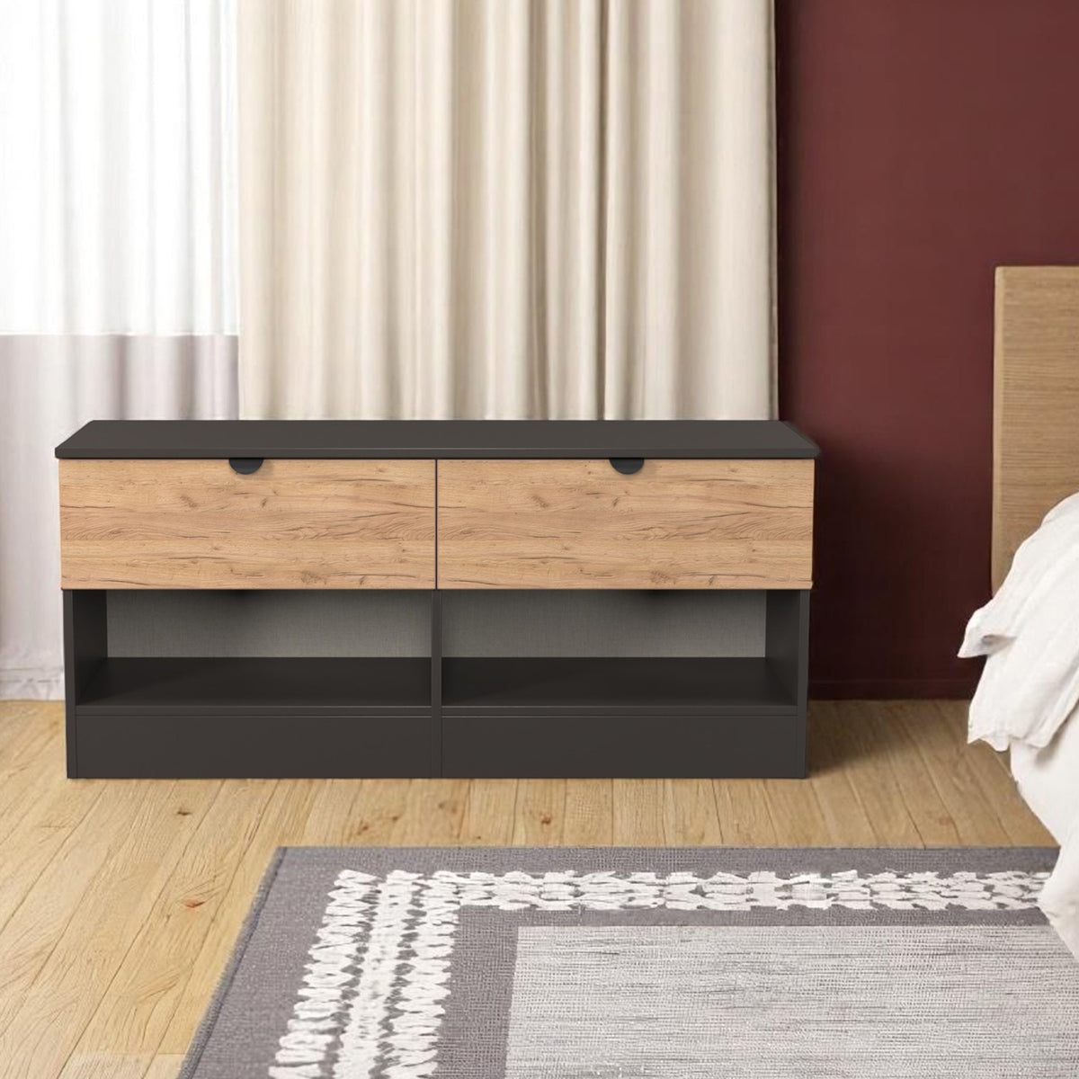 Huxley 2 Drawer Low Storage Unit Oak Graphite from Roseland Furniture