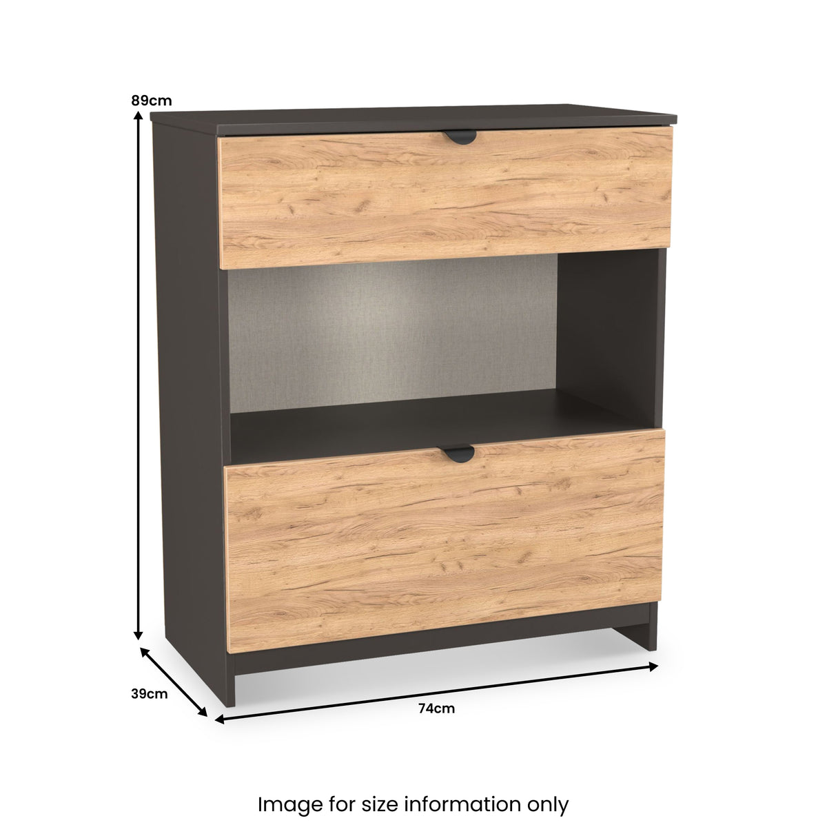 Huxley 2 Drawer Deep Chest Oak Graphite from Roseland Furniture