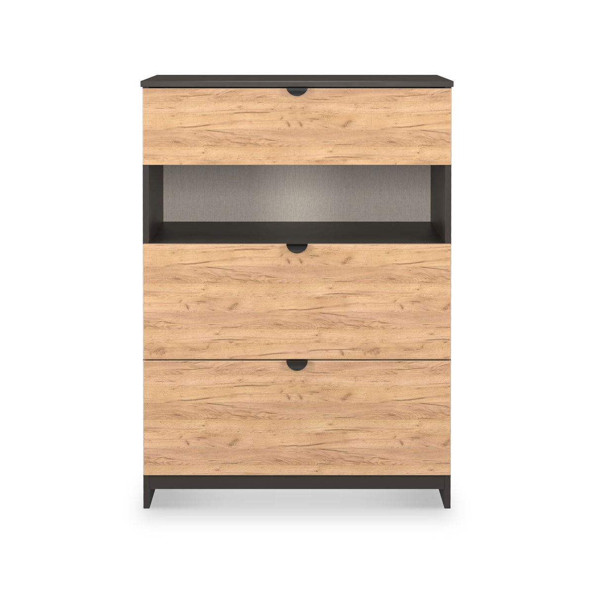 Huxley 3 Drawer Deep Chest Oak Graphite from Roseland Furniture
