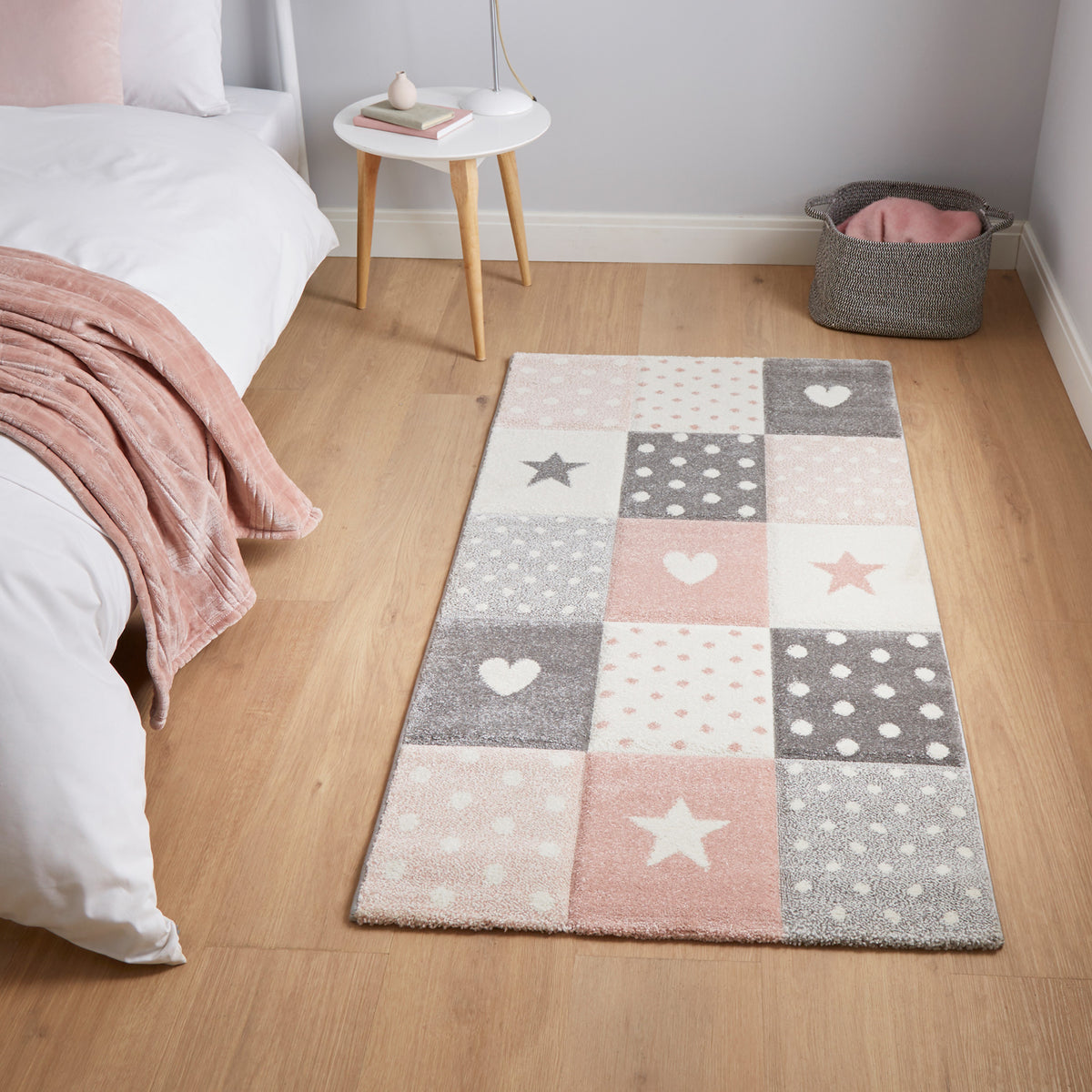 Patterned Rug Kids Brockton Pink or Blue Star Kids Rectangular Rug for Bedroom or Nursury ...