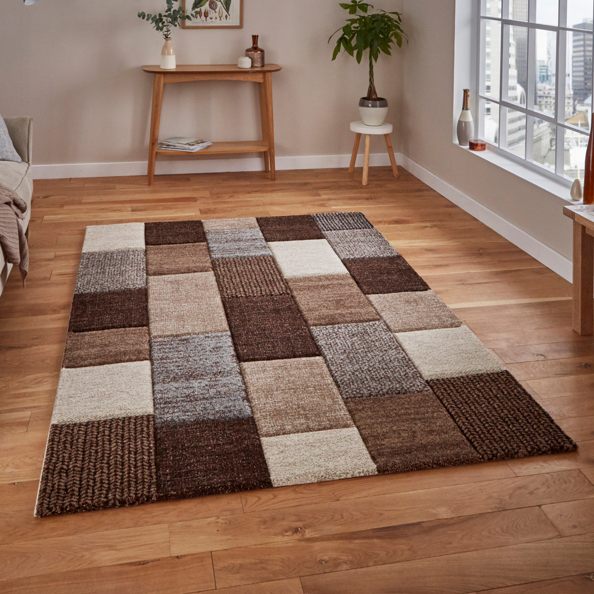 Brockton Cube Patterned Rectangular Rug for Living Room or Bedroom ...
