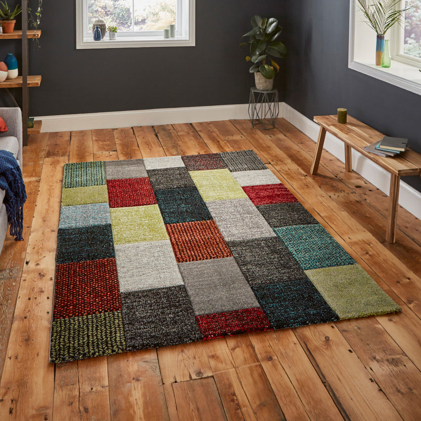 Brockton Cube Patterned Rectangular Rug for Living Room or Bedroom ...
