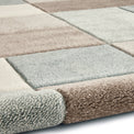Brockton Beige Blue Square Patterned Hand Carved Rug