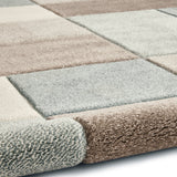 Brockton Beige Blue Square Patterned Hand Carved Rug