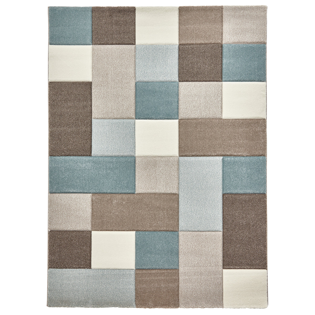 Brockton Beige Blue Square Patterned Hand Carved Rug from Roseland Furniture