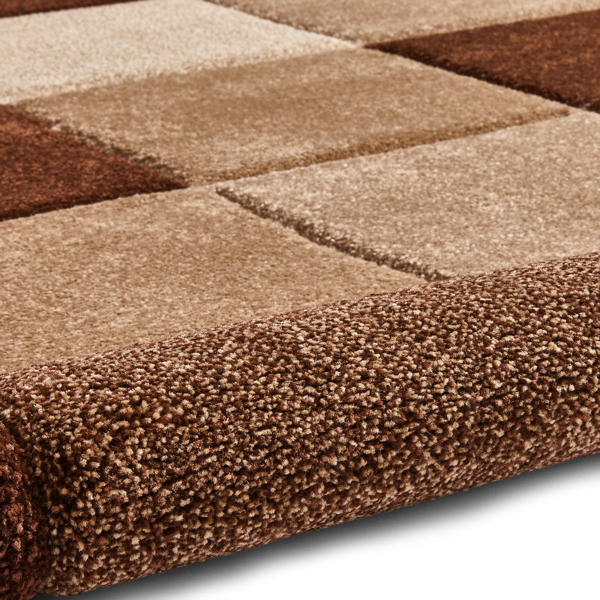 Brockton Beige Brown Square Patterned Hand Carved Rug