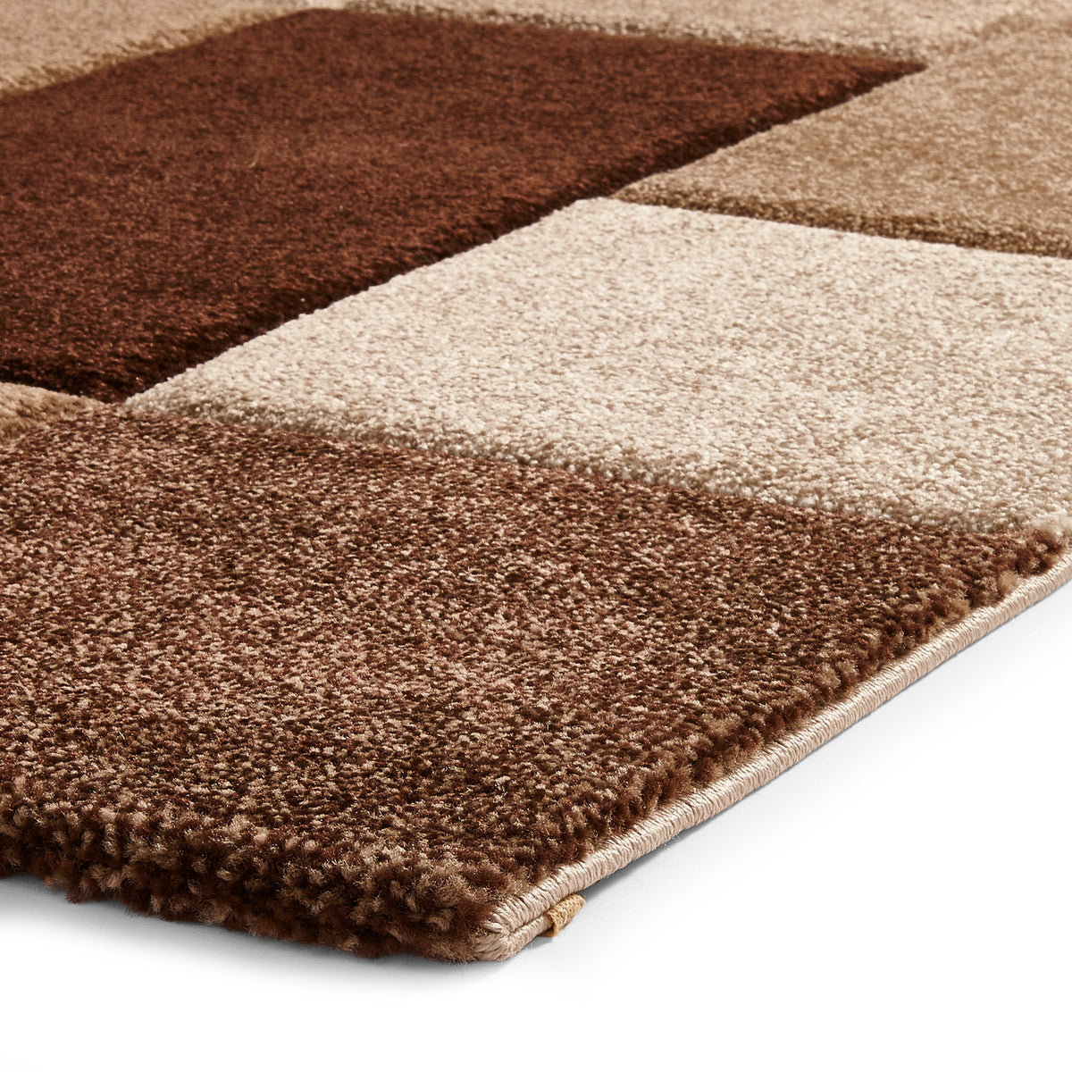 Brockton Beige Brown Square Patterned Hand Carved Rug