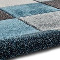 Brockton Blue Grey Square Patterned Hand Carved Rug