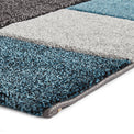 Brockton Blue Grey Square Patterned Hand Carved Rug