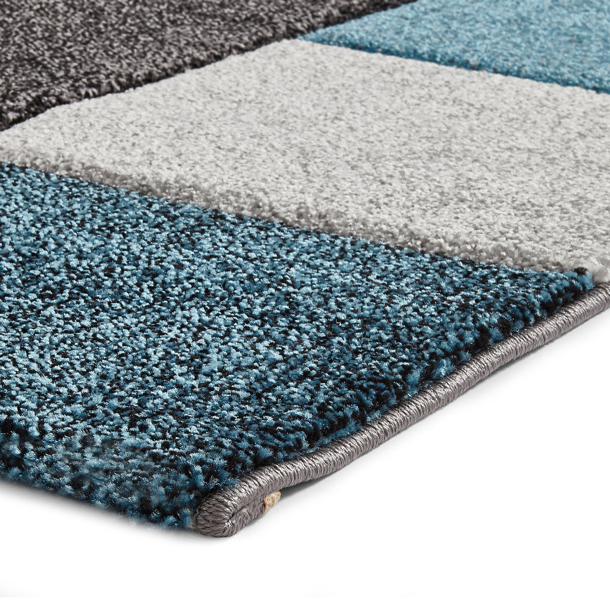 Brockton Blue Grey Square Patterned Hand Carved Rug