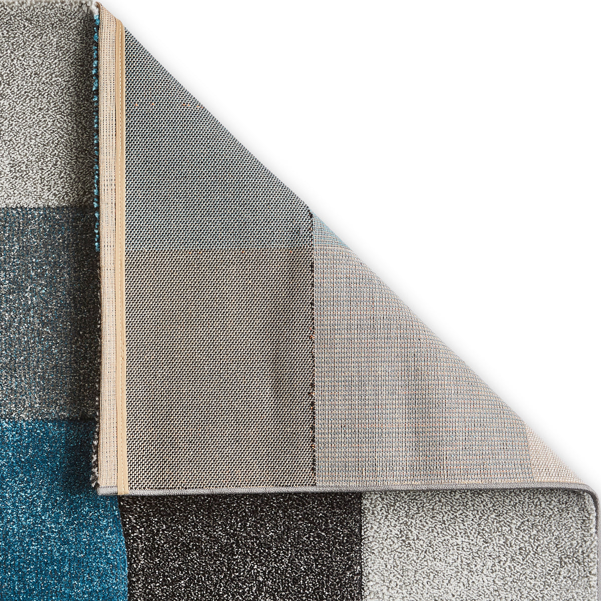 Brockton Blue Grey Square Patterned Hand Carved Rug