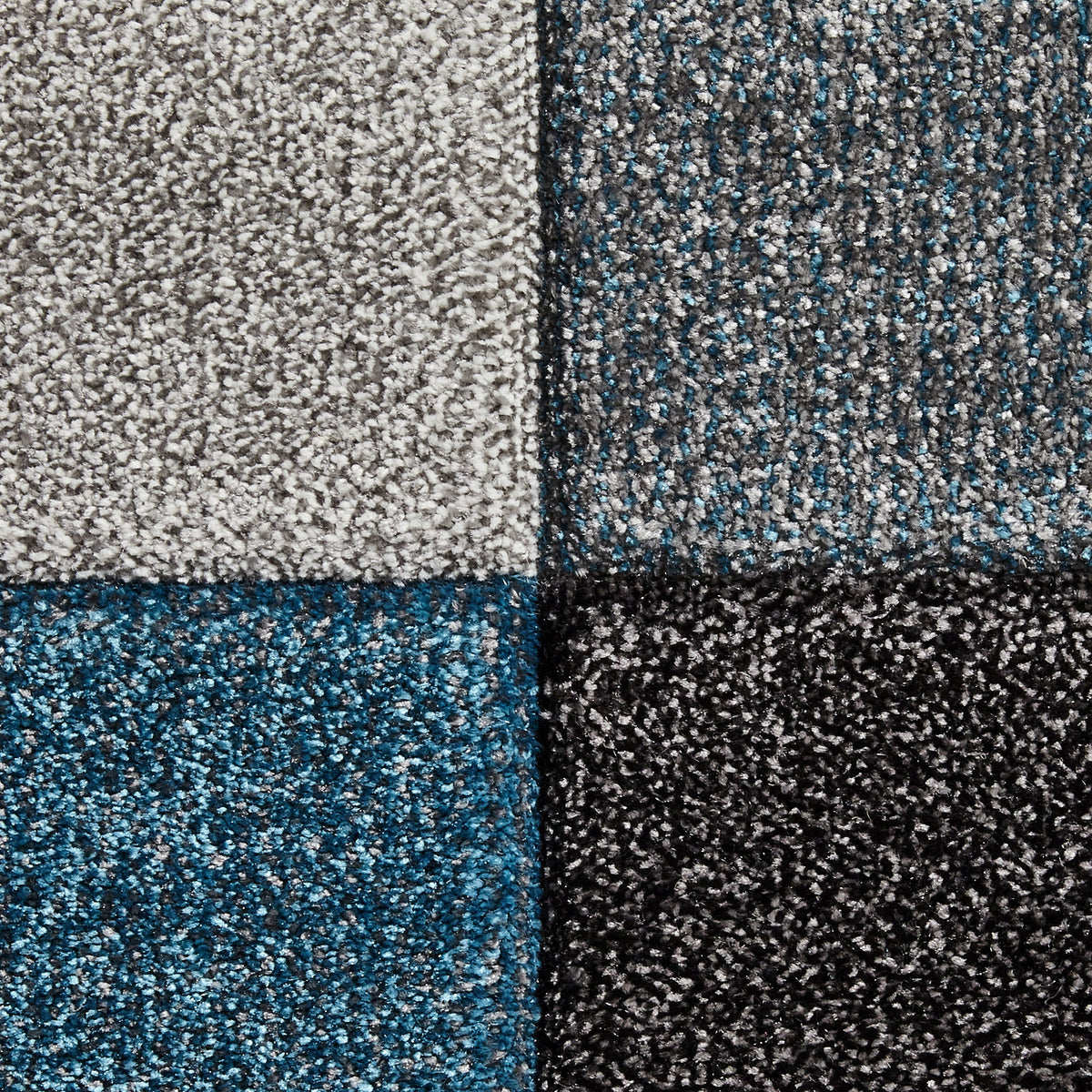 Brockton Blue Grey Square Patterned Hand Carved Rug