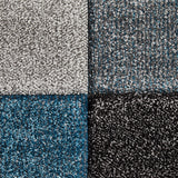 Brockton Blue Grey Square Patterned Hand Carved Rug