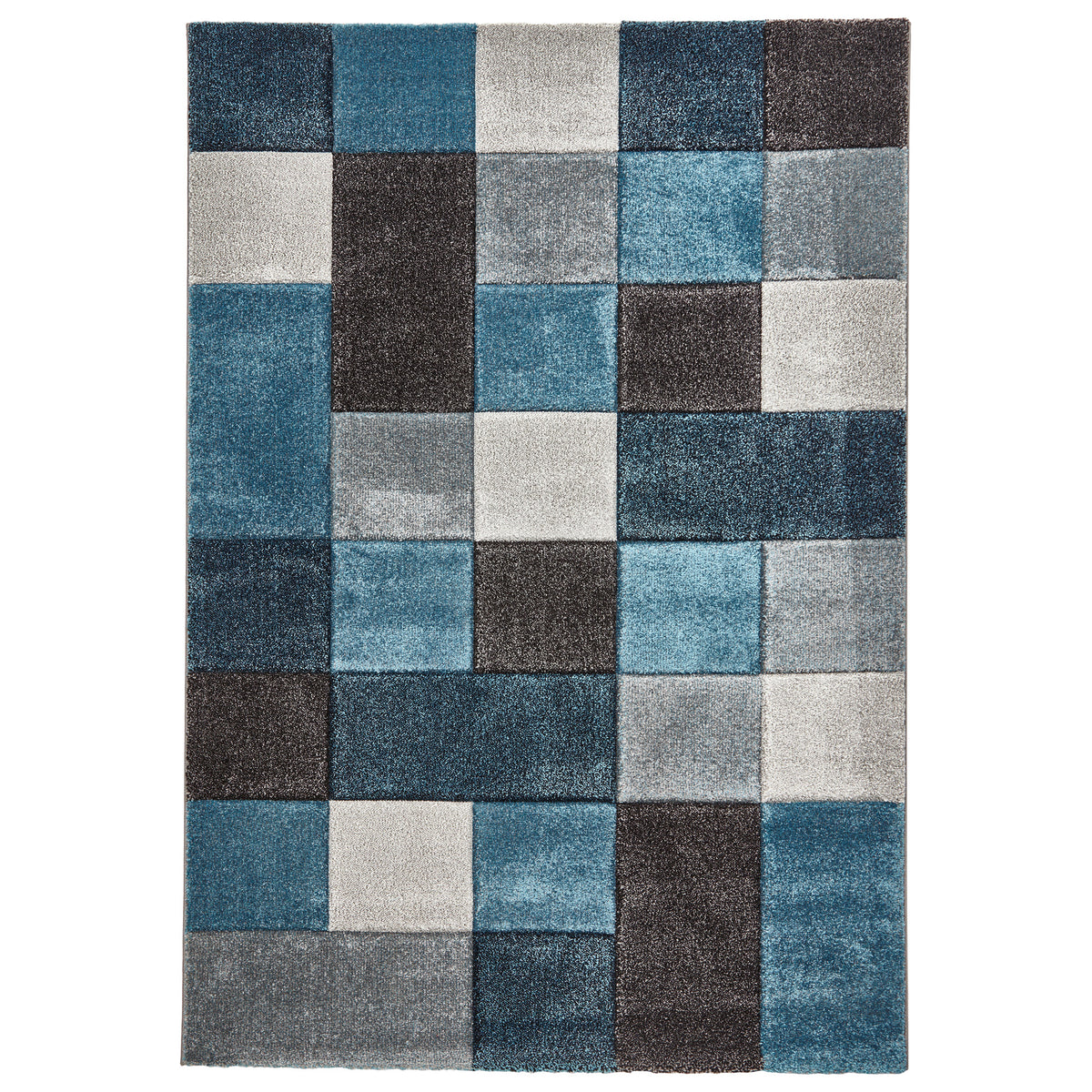 Brockton Blue Grey Square Patterned Hand Carved Rug from Roseland Furniture