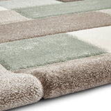 Brockton Green Beige Square Patterned Hand Carved Rug