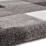 Brockton Grey Cream Square Patterned Hand Carved Rug