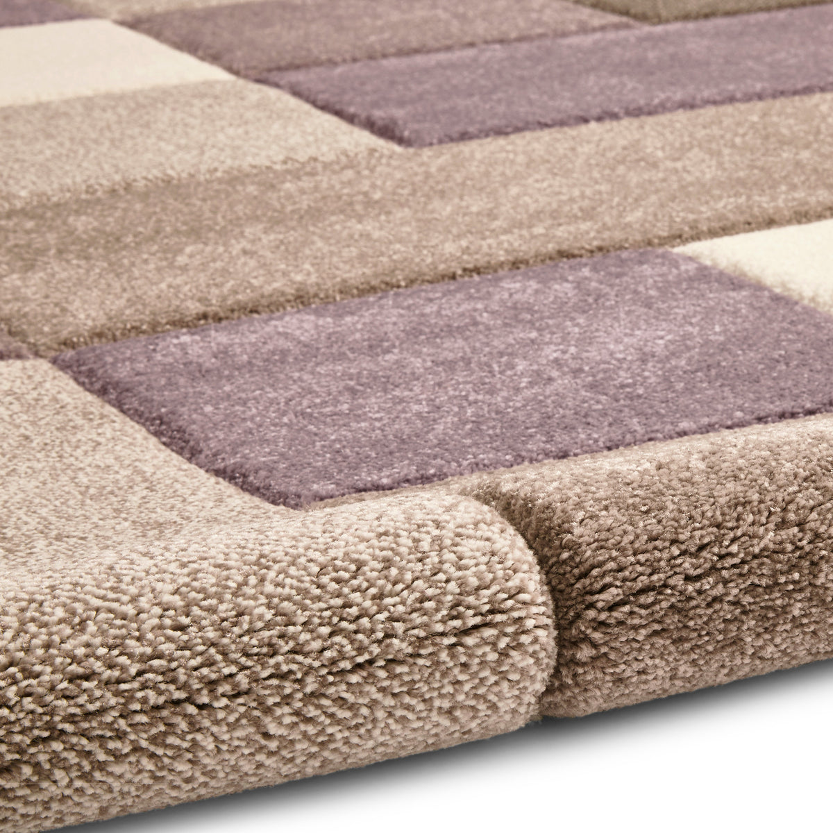 Brockton Purple Beige Square Patterned Hand Carved Rug