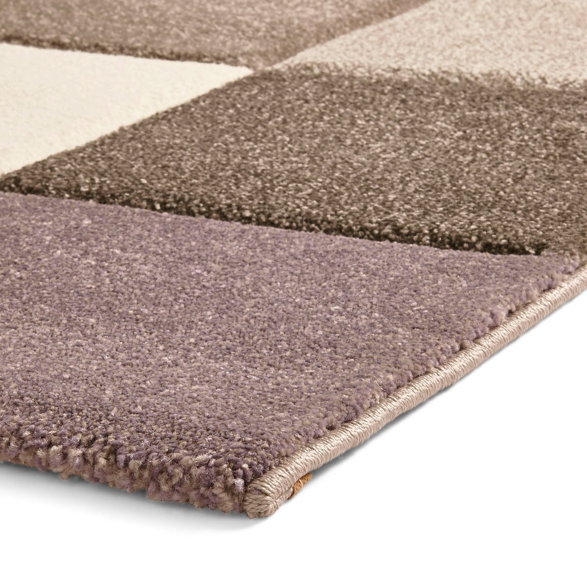 Brockton Purple Beige Square Patterned Hand Carved Rug