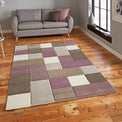 Brockton Purple Beige Square Patterned Hand Carved Rug for living room