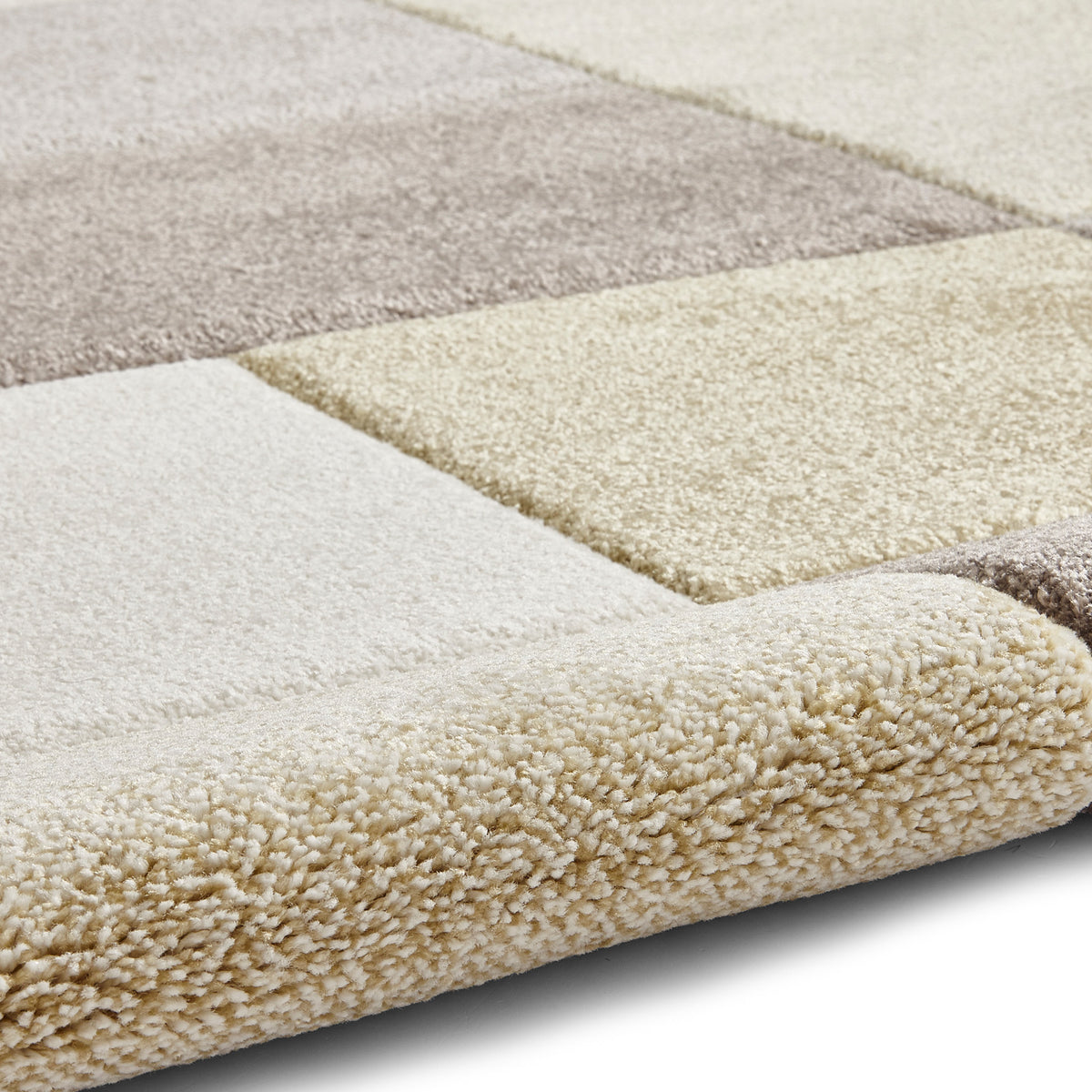 Brockton Yellow Beige Square Patterned Hand Carved Rug