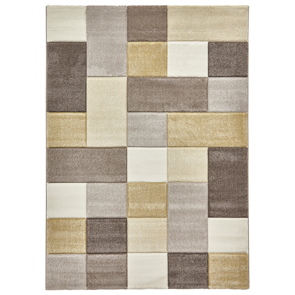 Brockton Yellow Beige Square Patterned Hand Carved Rug from Roseland Furniture