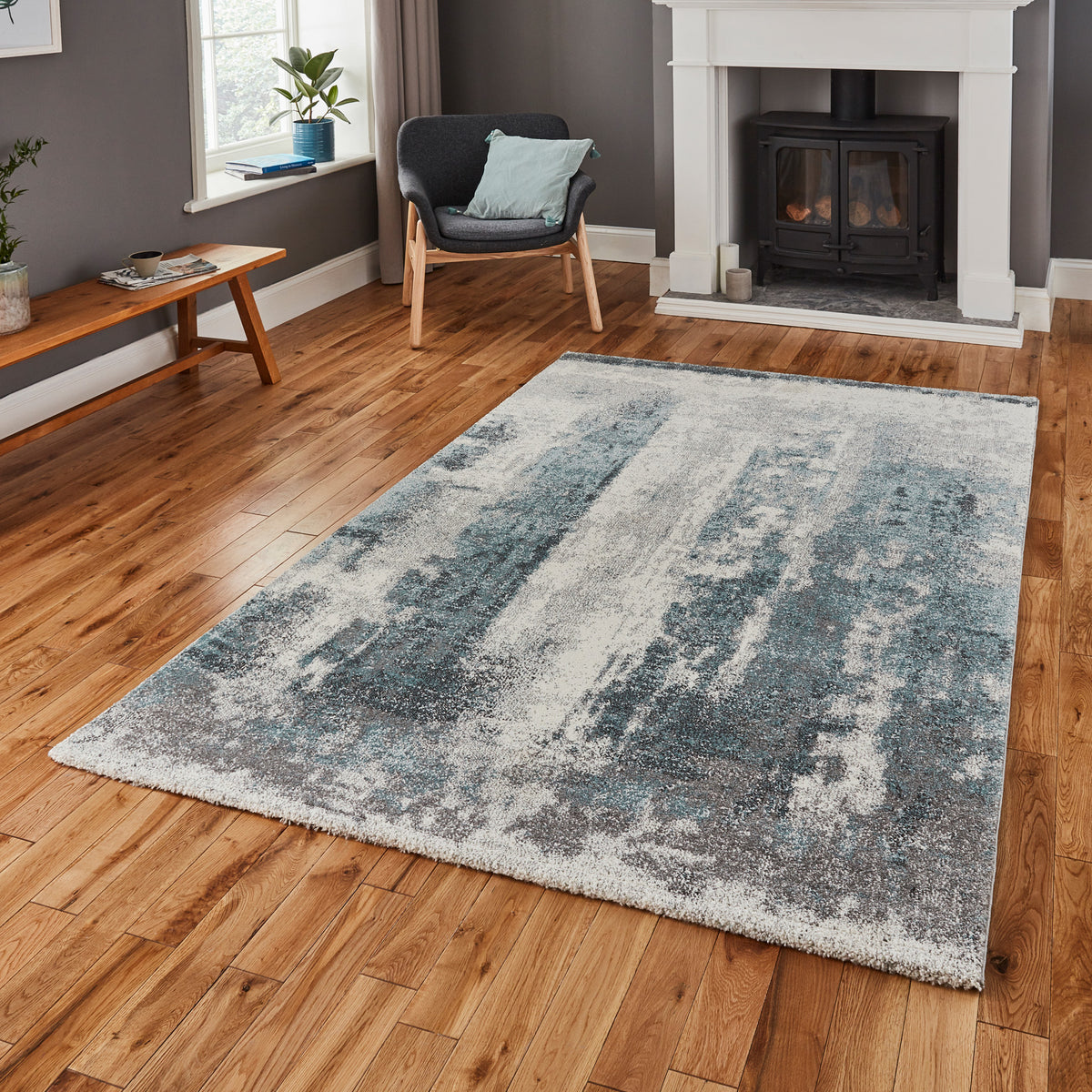 Brockton Blue Abstract Patterned Hand Carved Rug for living room