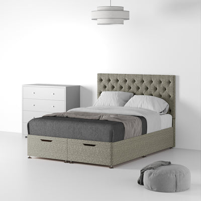 Farrow Diamond Linen Ottoman Divan Bed and Deluxe Headboard