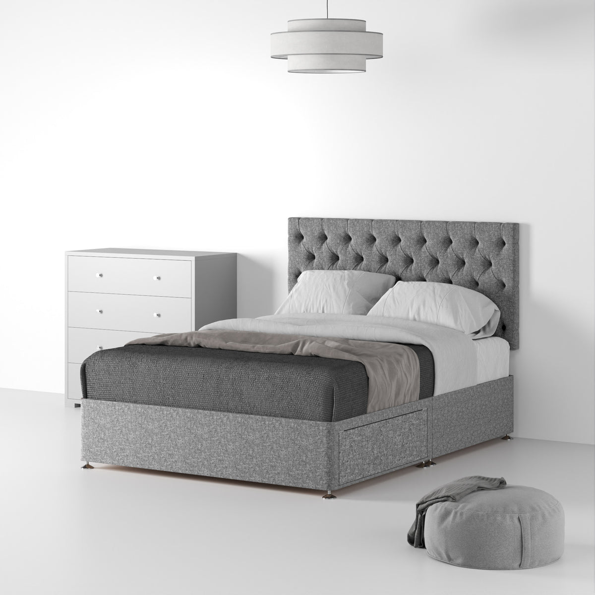 RFBTS-D-2D-SS---Farrow-Diamond-26HB-Divan-Linen-Look-SD-K-2-Drawers-Linen-Silver---Life2 from Roseland Furniture