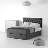 Farrow Diamond Charcoal Linen Ottoman Divan Bed and Headboard from Roseland Furniture