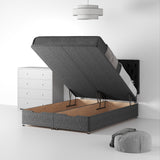 Farrow Diamond Charcoal Linen Ottoman Divan Bed and Headboard