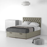Farrow Diamond Mink Linen Ottoman Divan Bed and Headboard from Roseland Furniture