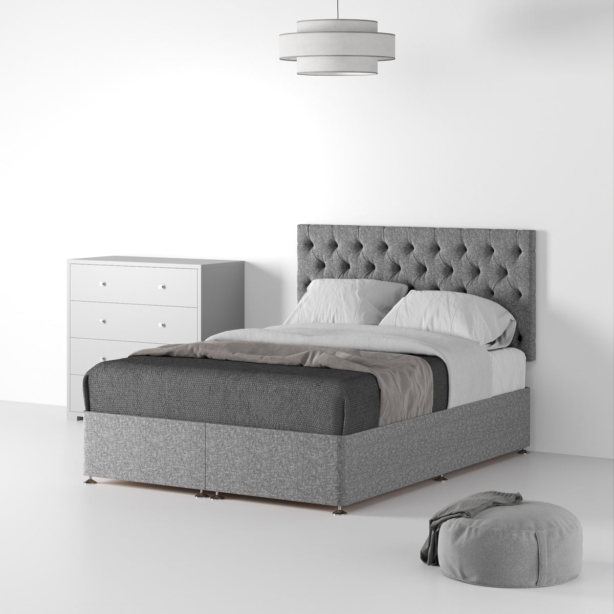 RFBTS-SK-NS-SS---Farrow-Diamond-26HB-Divan-Linen-Look-SK-No-Storage-Linen-Silver---Life1 from Roseland Furniture