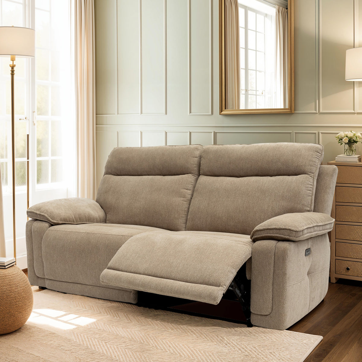 Adrian Soft Touch Fabric 3 Seater Electric Recliner Sofa | Roseland
