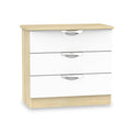 Beckett White and Wood Gloss 3 Drawer Chest from Roseland