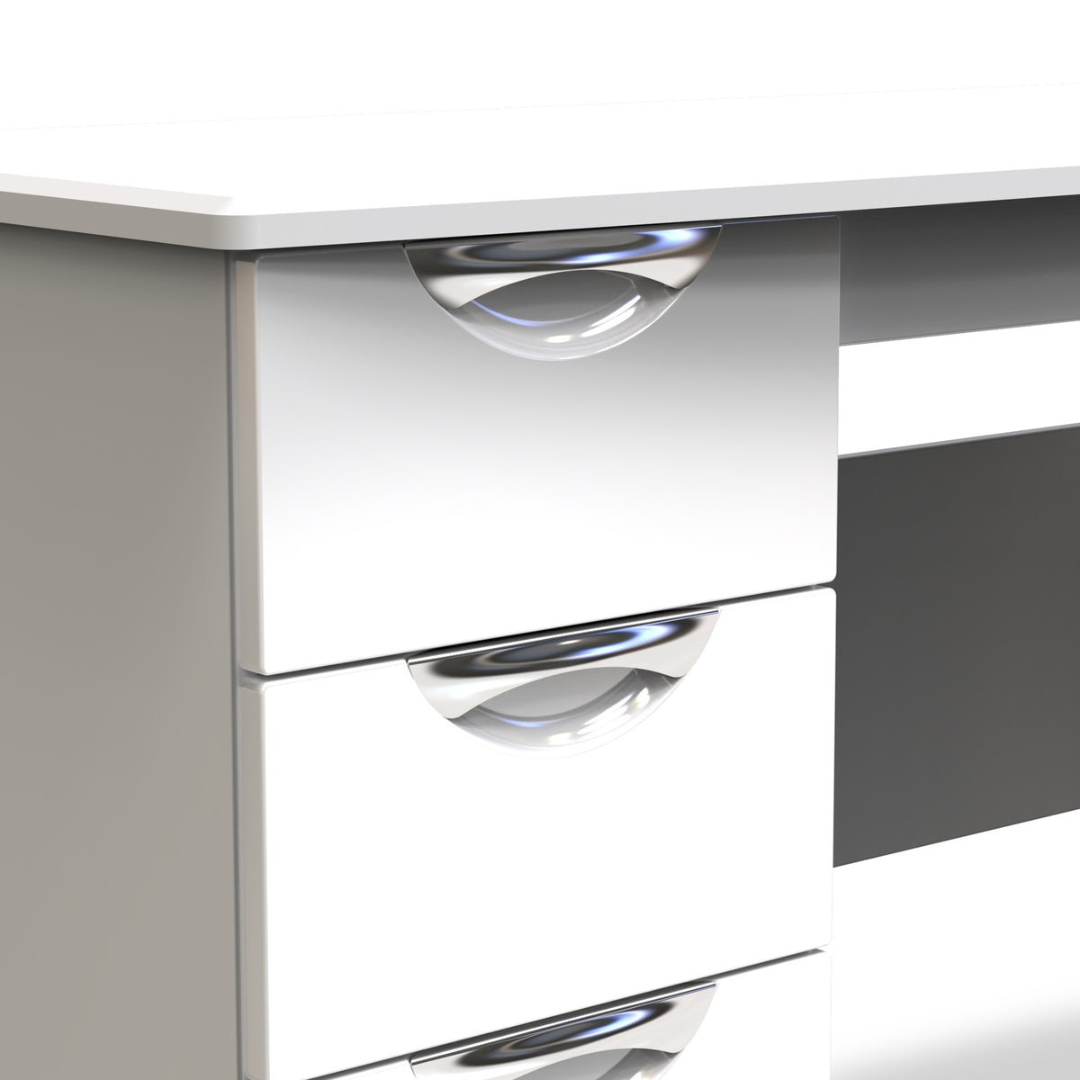 Beckett White Gloss 3 Drawer Storage Desk by Roseland Furniture