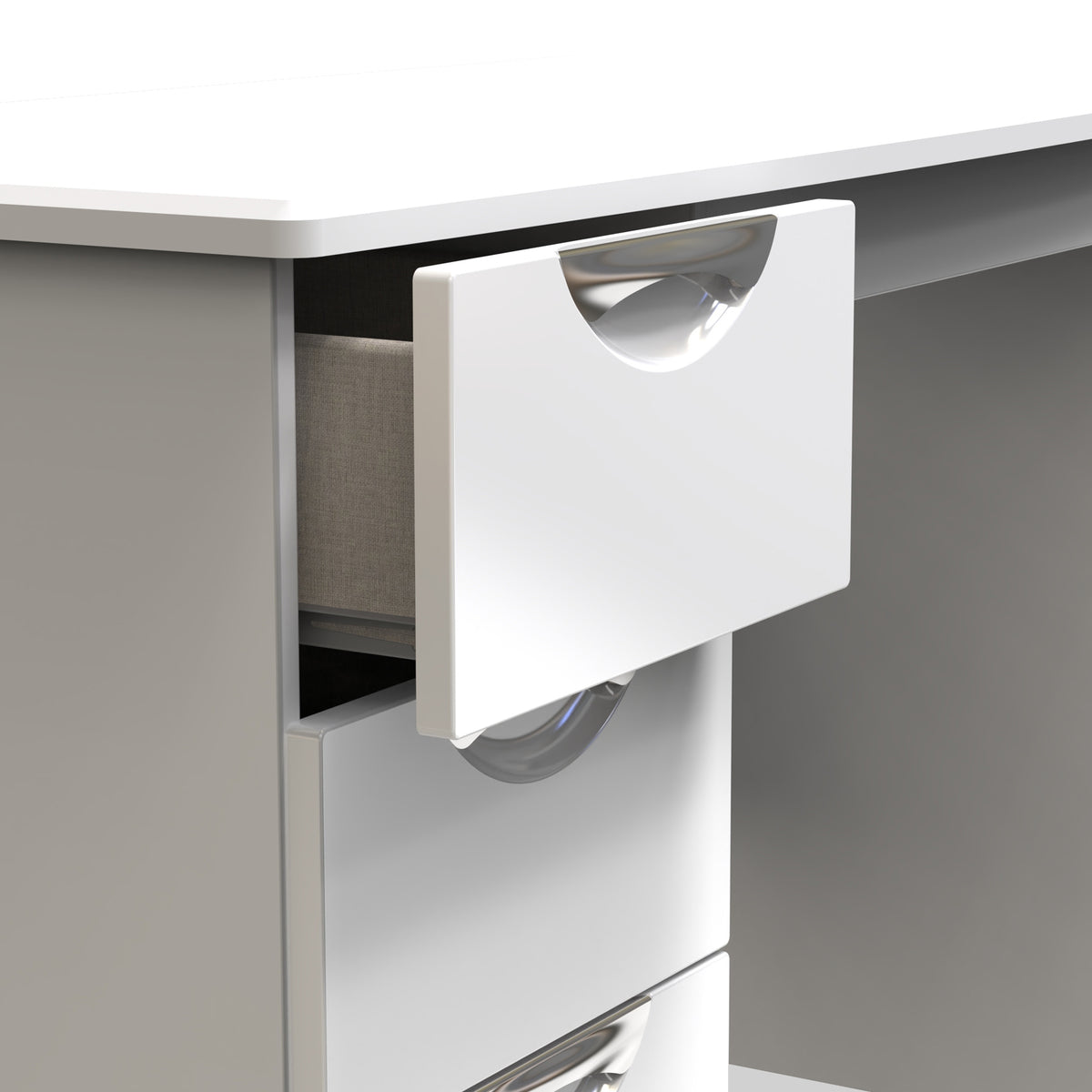 Beckett White Gloss 3 Drawer Storage Desk by Roseland Furniture