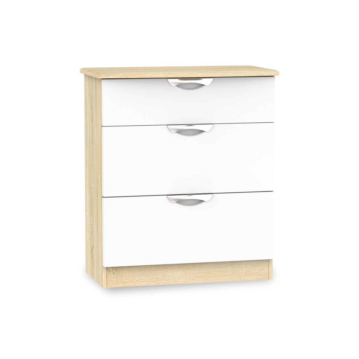 Beckett White & Light Wood Gloss 3 Drawer Deep Chest from Roseland Furniture