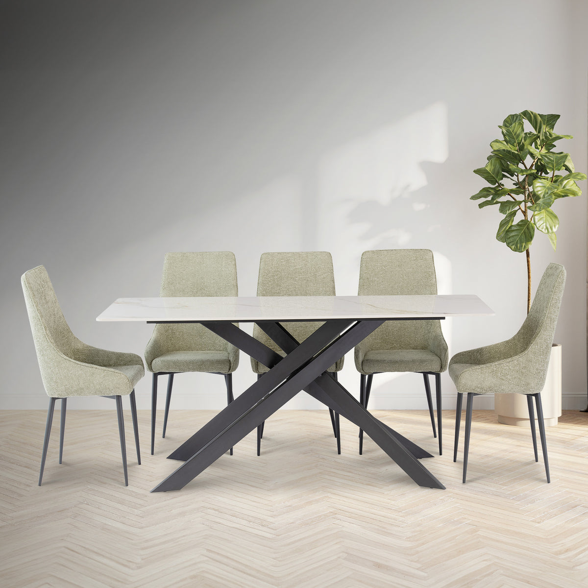 Casey White & Gold Sintered Stone 200cm Dining Table for dining room