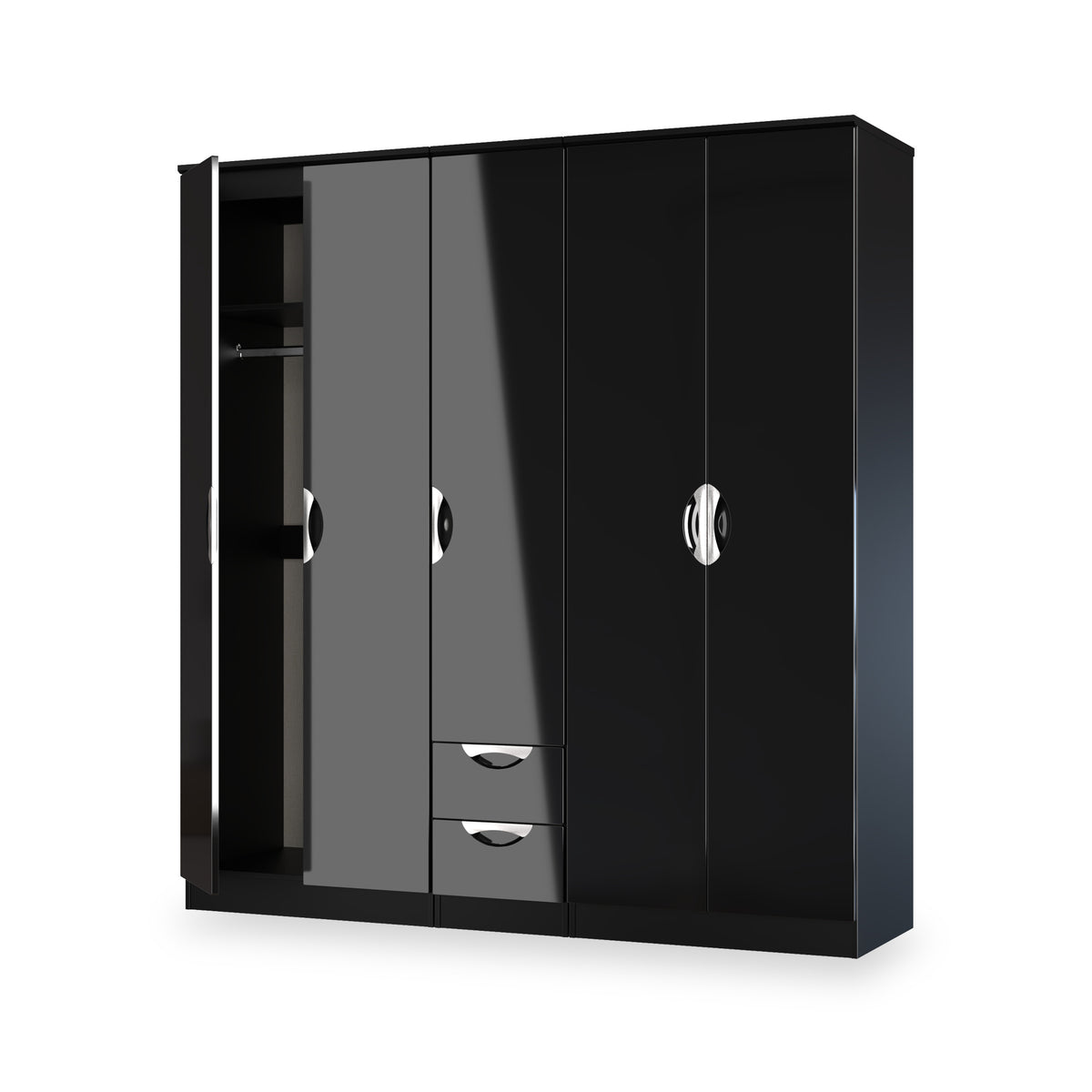 Beckett 5 Door 2 Drawer Wardrobe Black Gloss from Roseland Furniture